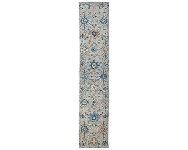 12 Ft Silver Gray Aryana Afghan Hand Knotted Veg Dye Wool Runner Rug